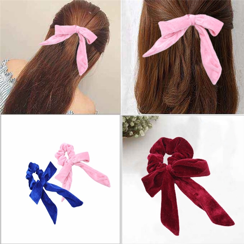 New Velvet Scrunchies Elastic Hair Band Bow Hair Ropes Girls Hair Ties ...