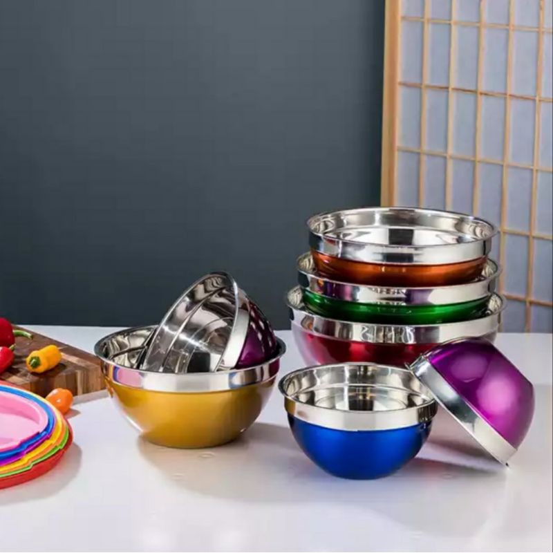 Mixing Bowl Sets Warna 7 IN 1 / Mangkok Baskom Adonan Stainless