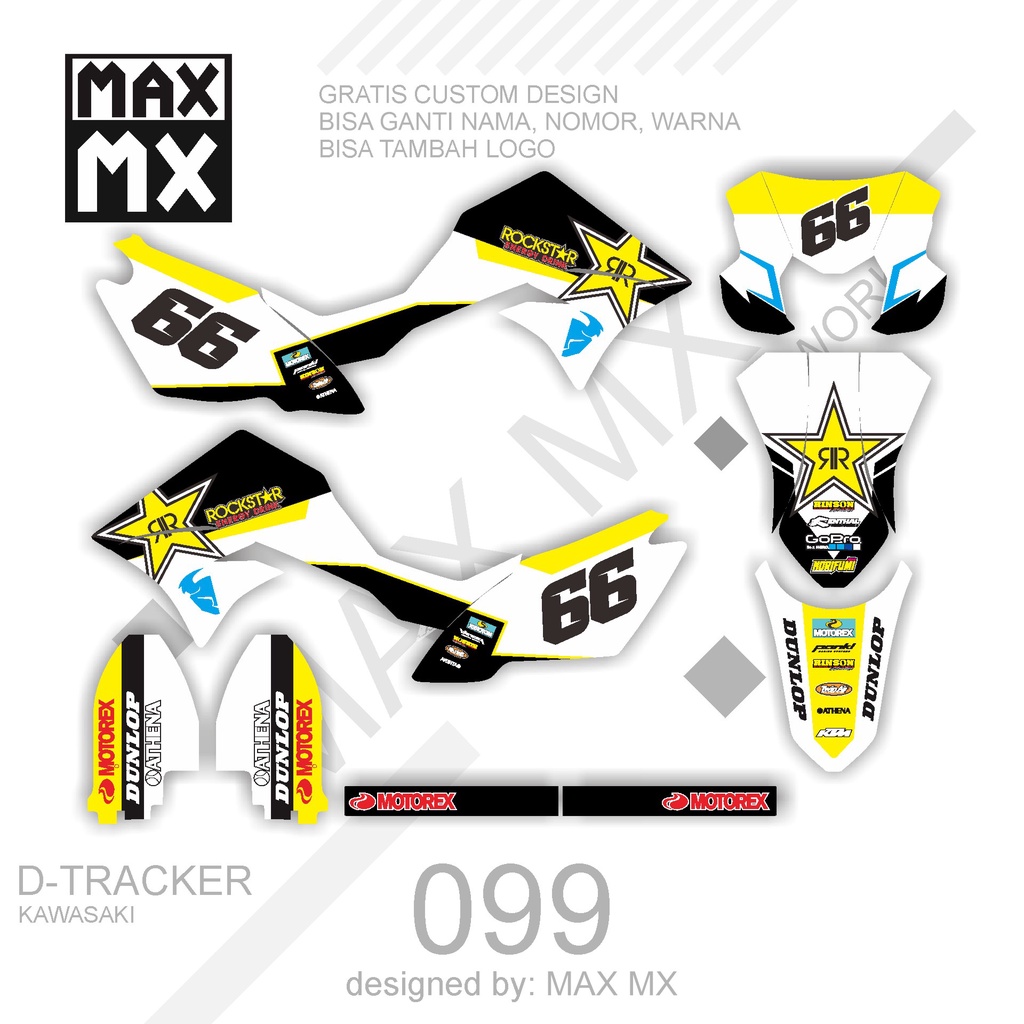DECAL STIKER MOTOR D,TRACKER MOTIF KUNING ROCKSTAR