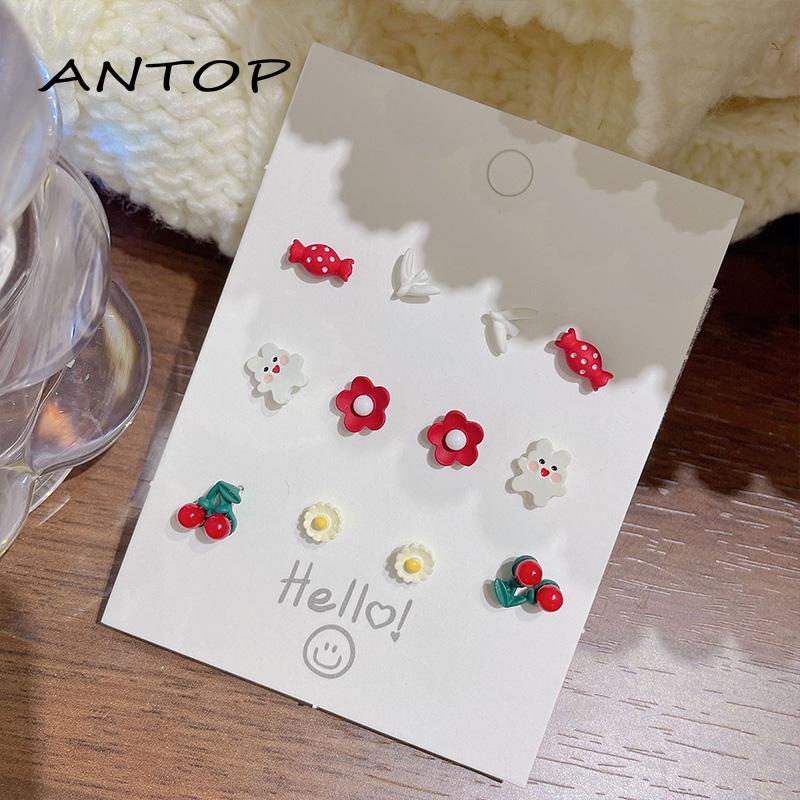 6 Pasangset Anting Tusuk Stud Motif Variasi Bahan Keramik Untuk Wanita