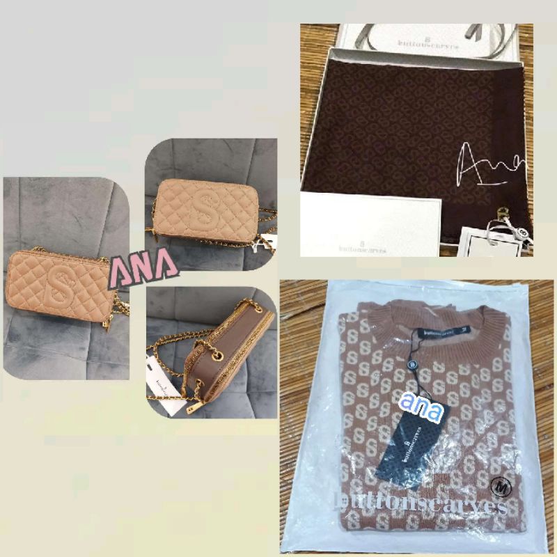 New Yura Tritone Bag - Coffee by Buttonscarves + New Benang Jarum Signature Sweatshirt - Caramel siz