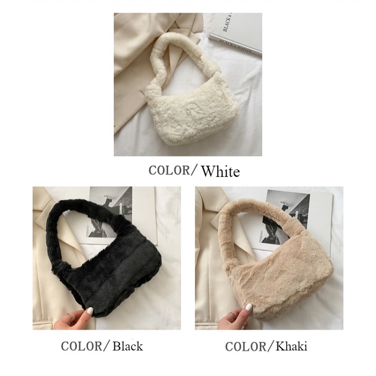 Tas Bahu Bulu Shoulder Bag Fluffy Fur Korea Viral Trend Shoulder plush Bag Tas selempang bahu wanita bulu bludru import korea hobos winter fur baguette lembut