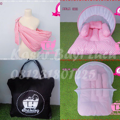 Kasur Bayi Dan Gendongan Elhababy Motif Polkadot Pink | Kado Perlengkapan Baby Murah Berkualitas