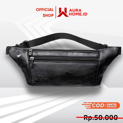 Tas Pinggang Selempang Pria Waistbag Bahan Kulit / Tas Pinggang Selempang Dada Pria Laki Laki Cowok 