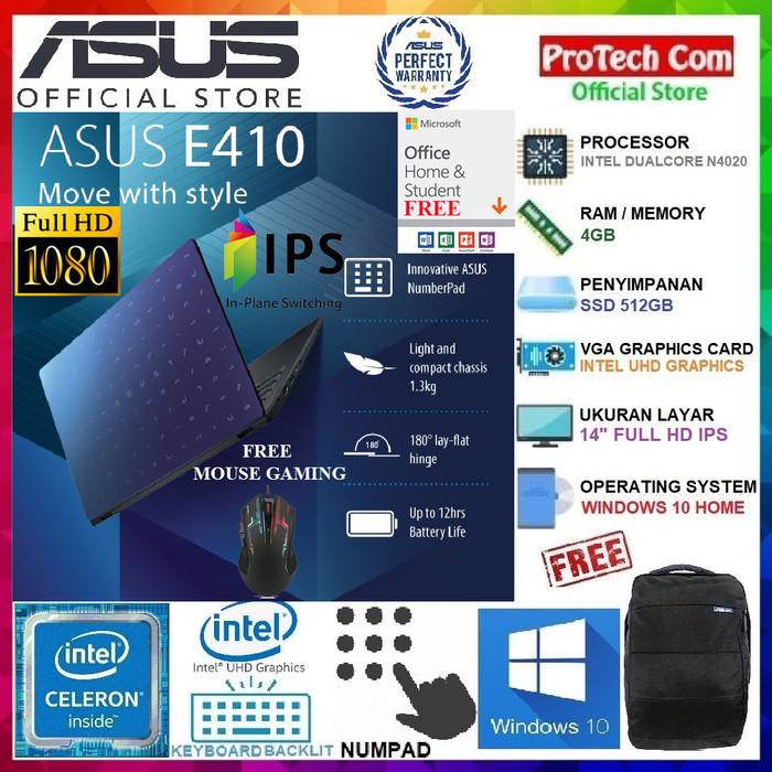 LAPTOP ASUS E410MA - INTEL DUALCORE N4020 4GB 512GB 14" W10 BACKLIGHT