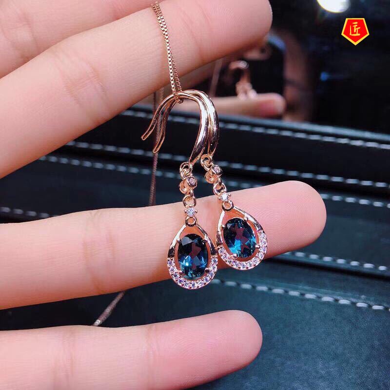 [Ready Stock]Luxury Blue Topaz Stud Earrings