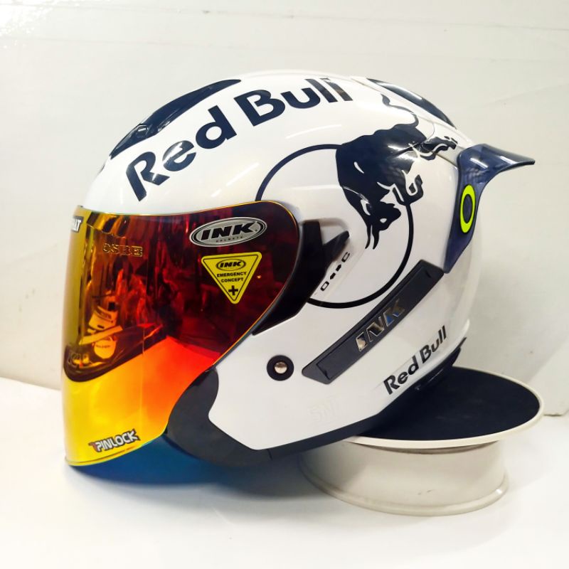 Helm INK METRO 2 solid White modif Paket Ganteng (White redbull)Helm original-1