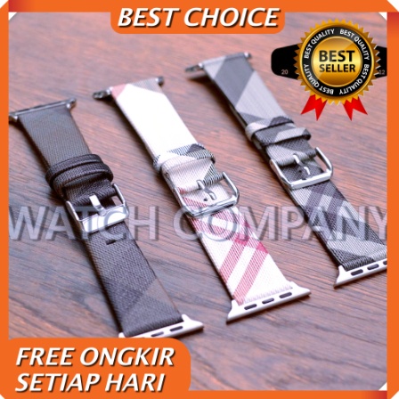 Strap Apple Watch iWatch 8 ultra 7 6  kulit classic plaid kotak coklat IWO Series Leather Burberry 4
