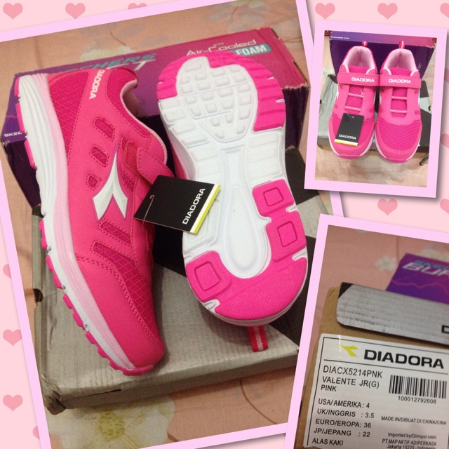 Sepatu Diadora Valente Pink bonus sandal jepit spons pink