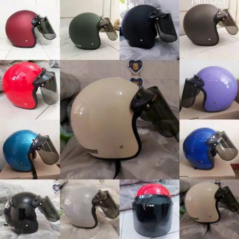 HELM BOGO GARIS CLASSIC sudah termasuk KACA DATAR free PACKING