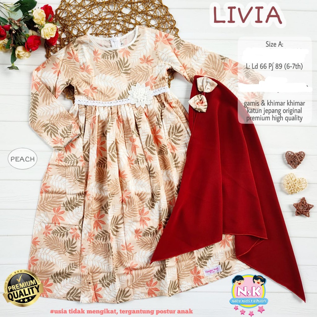 LIVIA FASHION MUSLIM GAMIS ANAK SET DENGAN JILBAB