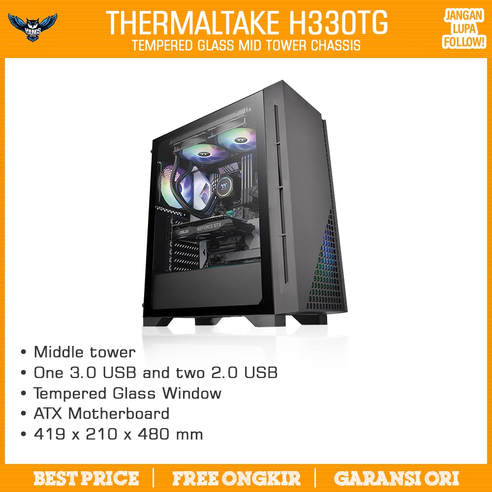 Gaming Case Thermaltake H330 TG - Tempered Glass Casing Komputer H330TG