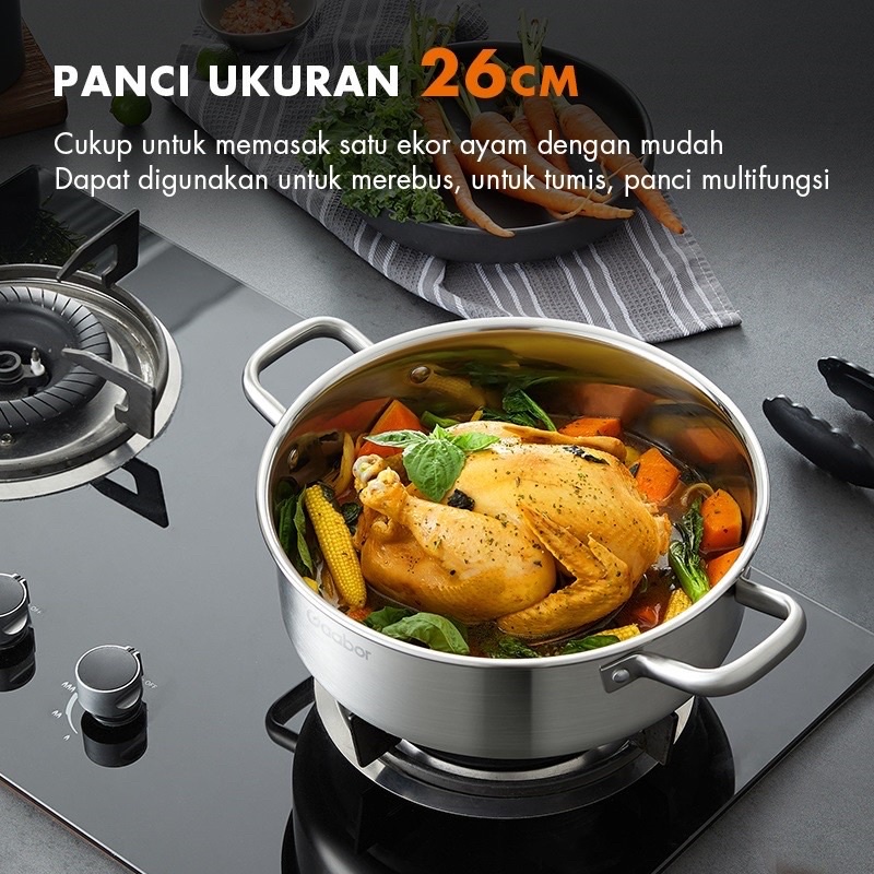 Gaabor Panci Set 3 Item Stainless Steel Panci Kukus Panci Sop Steamer StockPot / GS-S848A