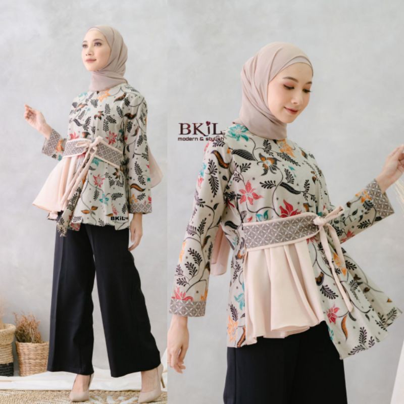 BKiL atasan blouse batik kombinasi modern stylish formal kerja kantor kuliah warna krem coksu
