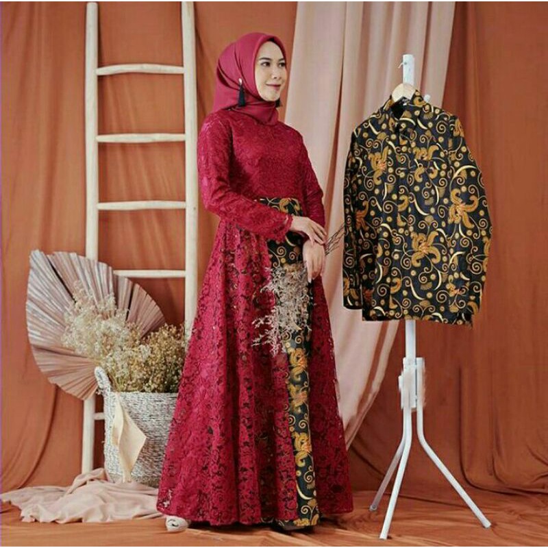 Baju couple batik brokat lengan panjang lamaran tunangan murah