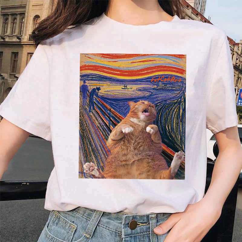 Kaos T Shirt dengan Motif Print Van Gogh Cat Minyak Kaos T Shirt dengan Motif Print Van Gogh Cat Minyak