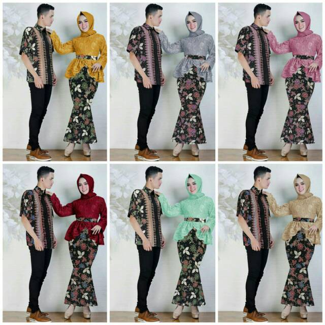 aop gamis kebaya couple ELVINA BATIK cp brukat / baju pakaian pasangan pria wanita