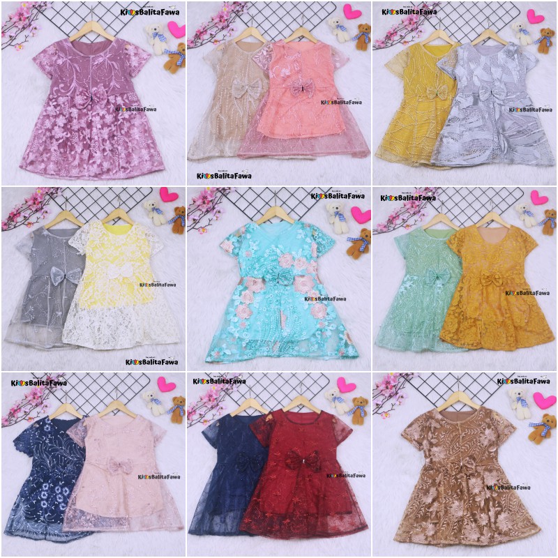 Dress Icha Brukat uk Bayi - 8 Tahun / Dres Brokat Anak Perempuan Pesta Baju Import Gaun Brukat Baby Cewek babycinnamon