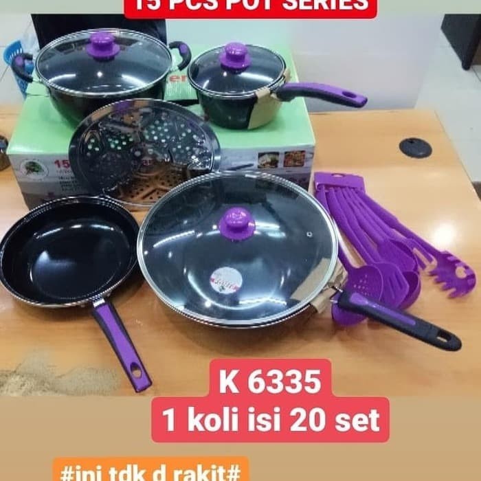 Panci Set 4in1 Enamel Teflon Anti Lengket / Susu Mie / Fry Pan / Wok Pan / Penggorengan Kuali Wajan