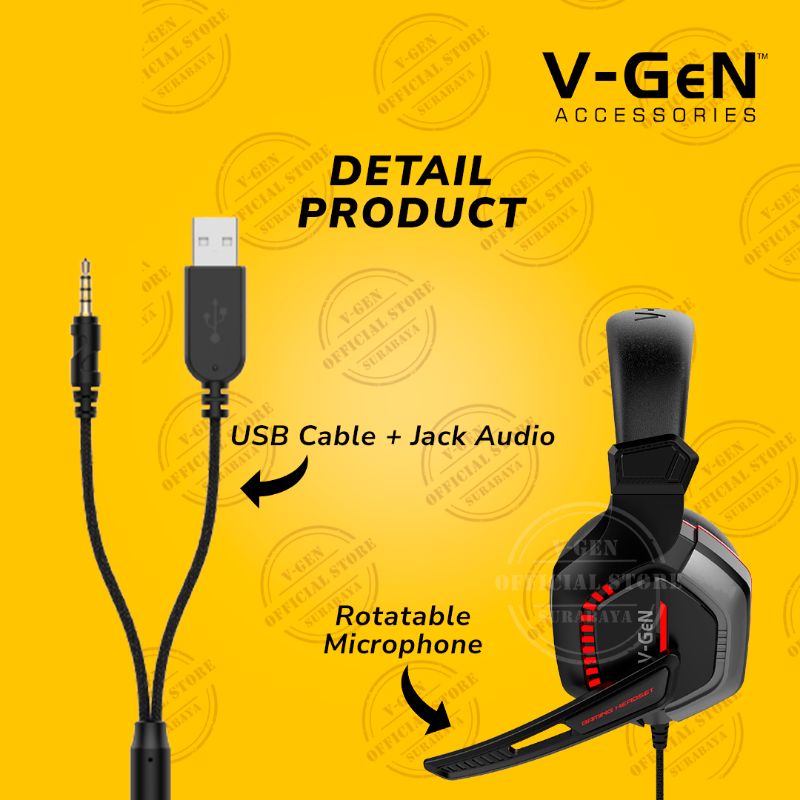 Headset Gaming V-GeN VHD1-02 HiFi Wired Headphone VGEN Gaming Stereo