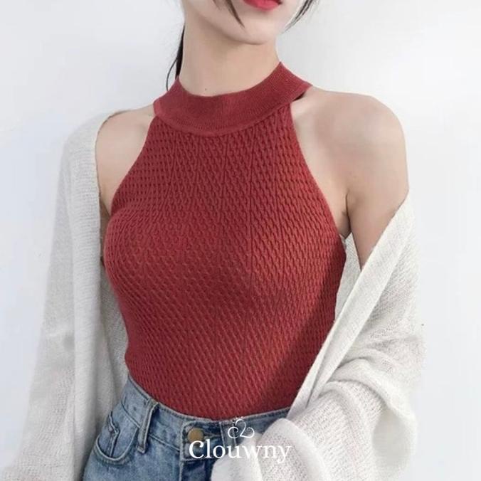 CLOUWNY - Tanktop Rajut Wanita Nerika Halter Tanktop Premium Knitt