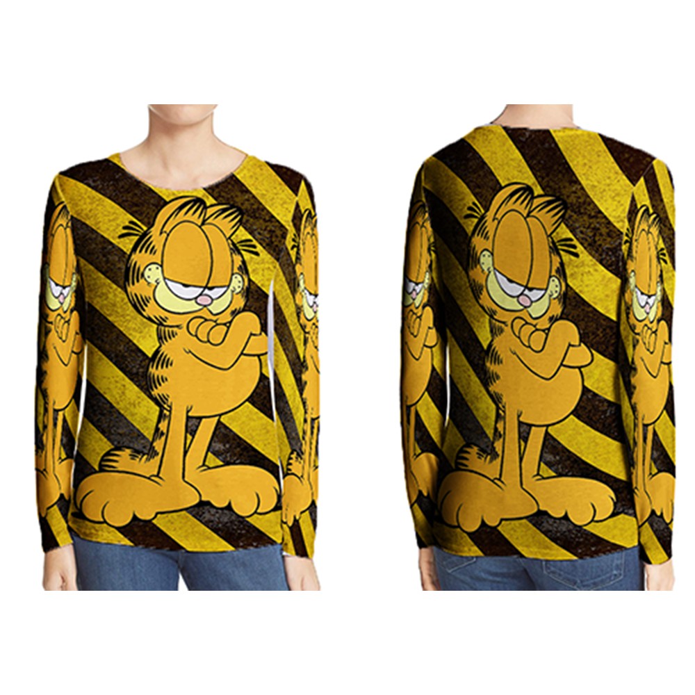 Kaos Tangan Panjang Garfield Tshirt Unisex Bahan Polyester Jersey