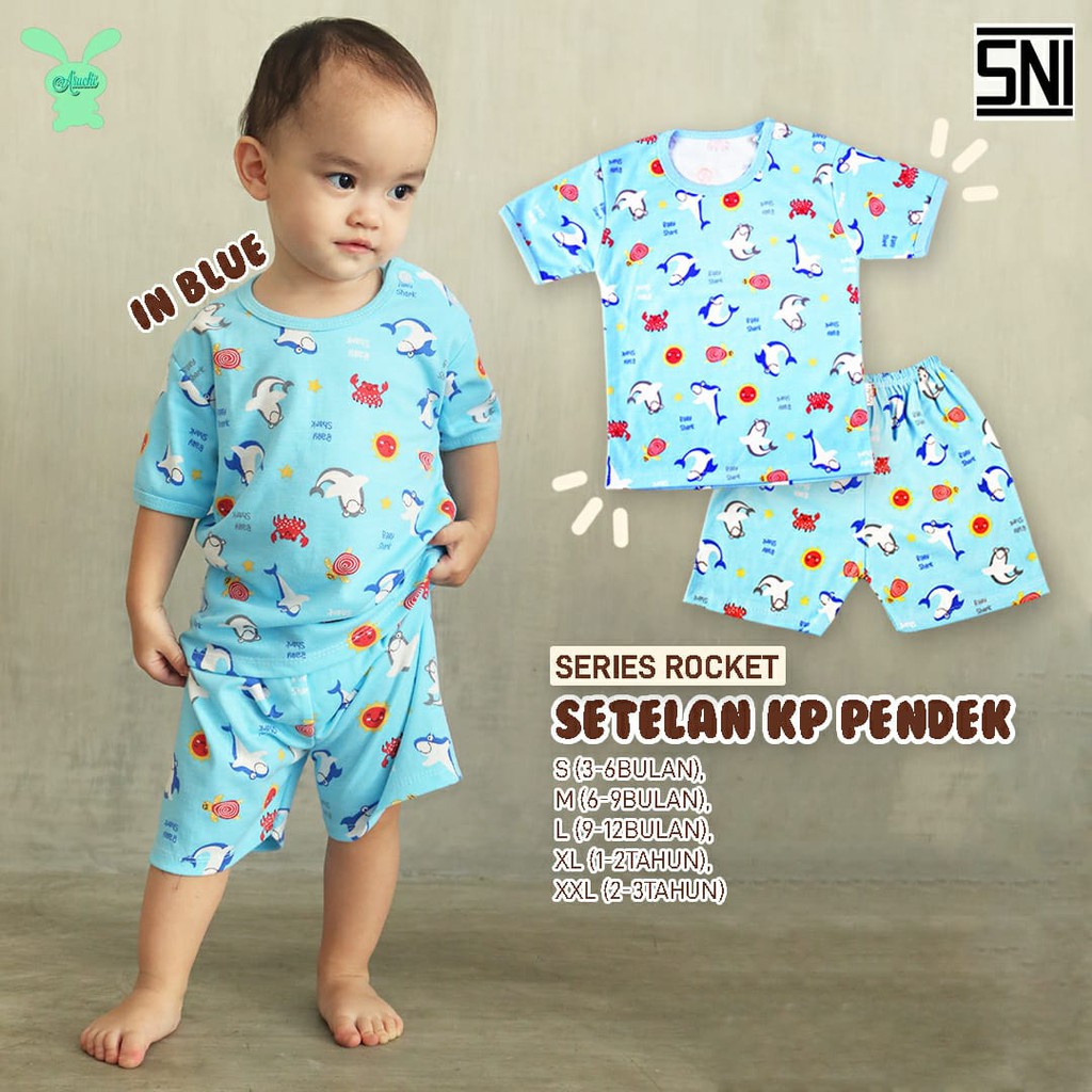 1Pcs Setelan Pendek Bayi Aruchi Motif Rocket SML,XL,XXL bahan Cotton Lembut CBKS