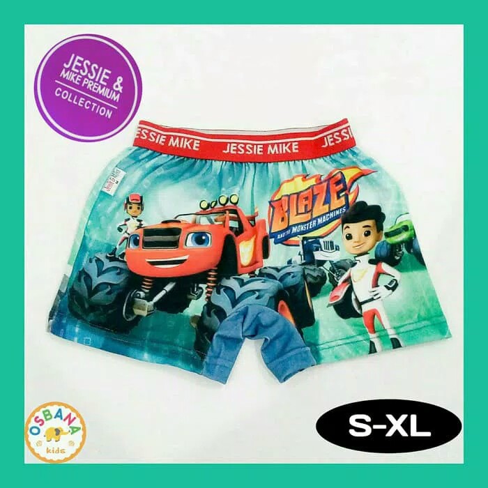 Celana Boxer Anak Premium | Blaze Hijau | Jessie Mike (S-XL)