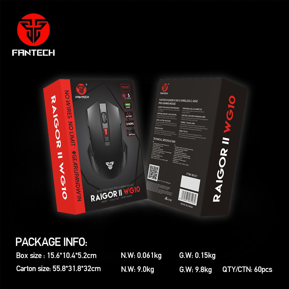 Fantech RAIGOR II WG10 Wireless Mouse Gaming Pengganti Fantech W4