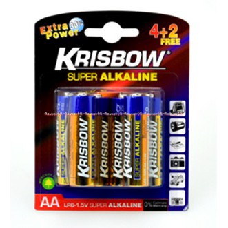 Krisbow Alkaline Baterai Ukuran AA 4 + 2 Baterai Elektronik