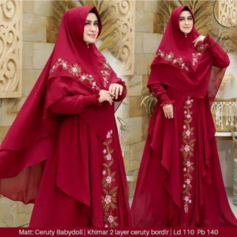 Bellary syar'i / gamis Bellarosa / gamis set plus kerudung / gamis ceruty hijab /gamis bordir simpel