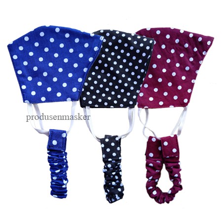 Paket Masker Kain 2 Lapis Karet Telinga Motif Polka Dan Konektor Perekat Motif Polka Satuan