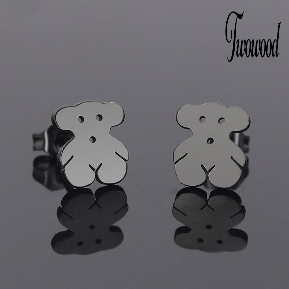 Anting Stud Bentuk Kartun Beruang Bahan Stainless Steel Untuk Wanita