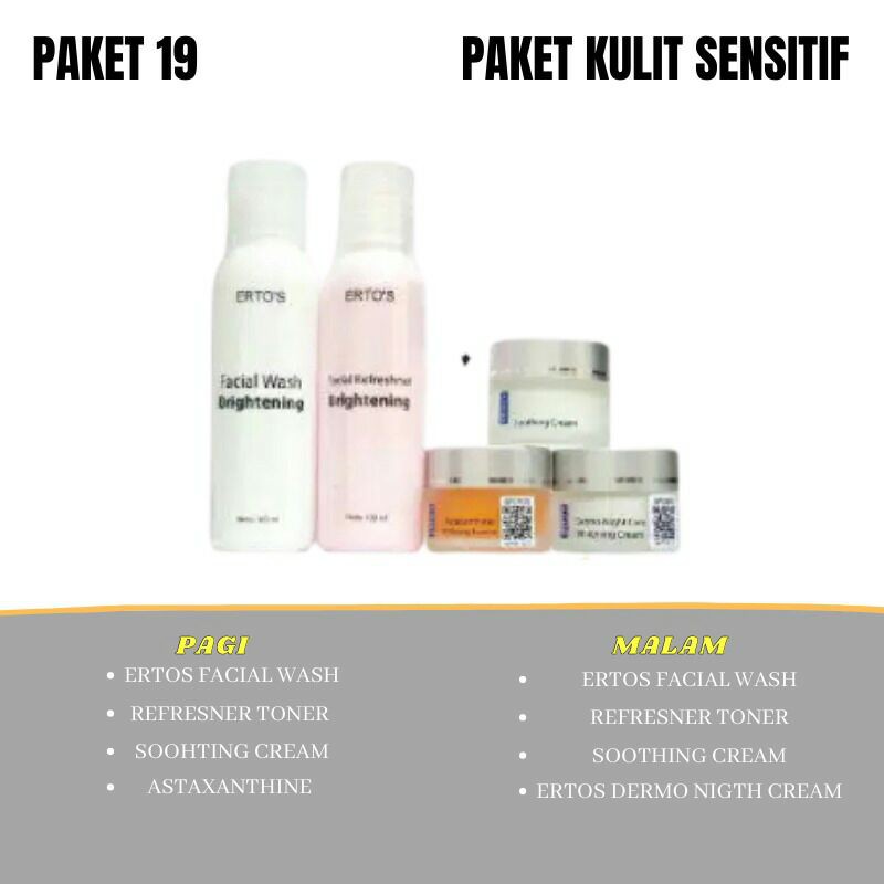 Ertos Paket Lengkap Perawatan Wajah original Berminyak Komedo flex hitam pori besar jerawar bruntusan radang kering Glowing-Paket 19