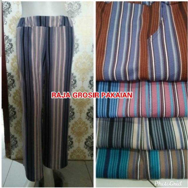 Celana Kulot Panjang Dewasa Motif Salur Pelangi Bahan Waffle/Crepe - Bisa Bayar Ditempat (COD)