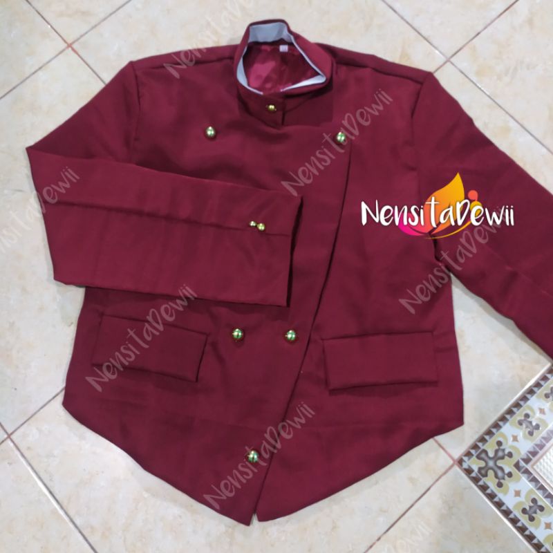 Beskap Solo Merah Maroon + Jarik Instan dan Blangkon / Size Lengkap