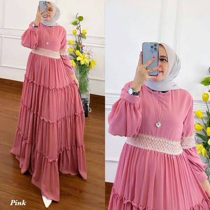 Gamis Syar'i  ceruty babydoll renda Gamis Muslim Modis Modern