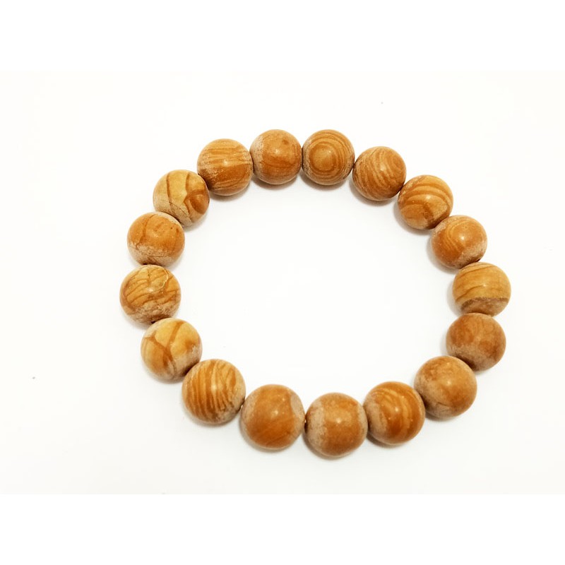 VeE Gelang Pria Wanita Batu Fosil Kayu 12mm - Gelang Terapi Kesehatan