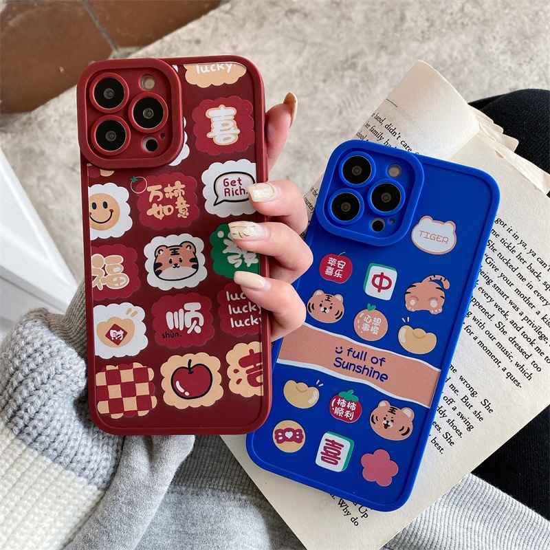 Soft Case Silikon Motif Kartun Harimau Warna Polos Untuk Iphone 7 8 PLUS X XR XS 11 12 13 MINI PRO MAX SE2 SE3