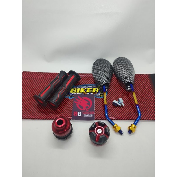 Paket Kulit Jok Karbon Thailand Universal + Handgrip Tulisan Thailand List Warna dan Spion Satria Fu Karbon Twotone Free Drat Honda dan Jalu As Roda Depan Buah Naga