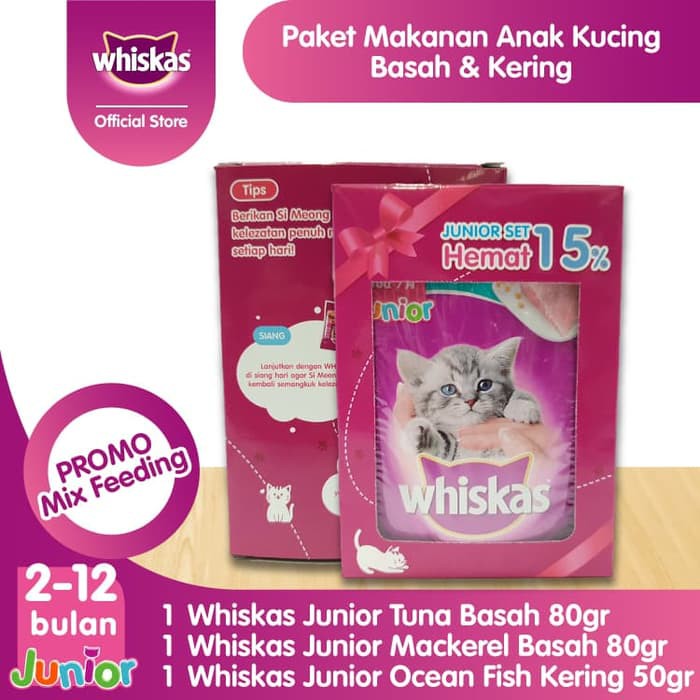 Whiskas Makanan Kucing Junior Kering Basah Isi 1 Pack Shopee