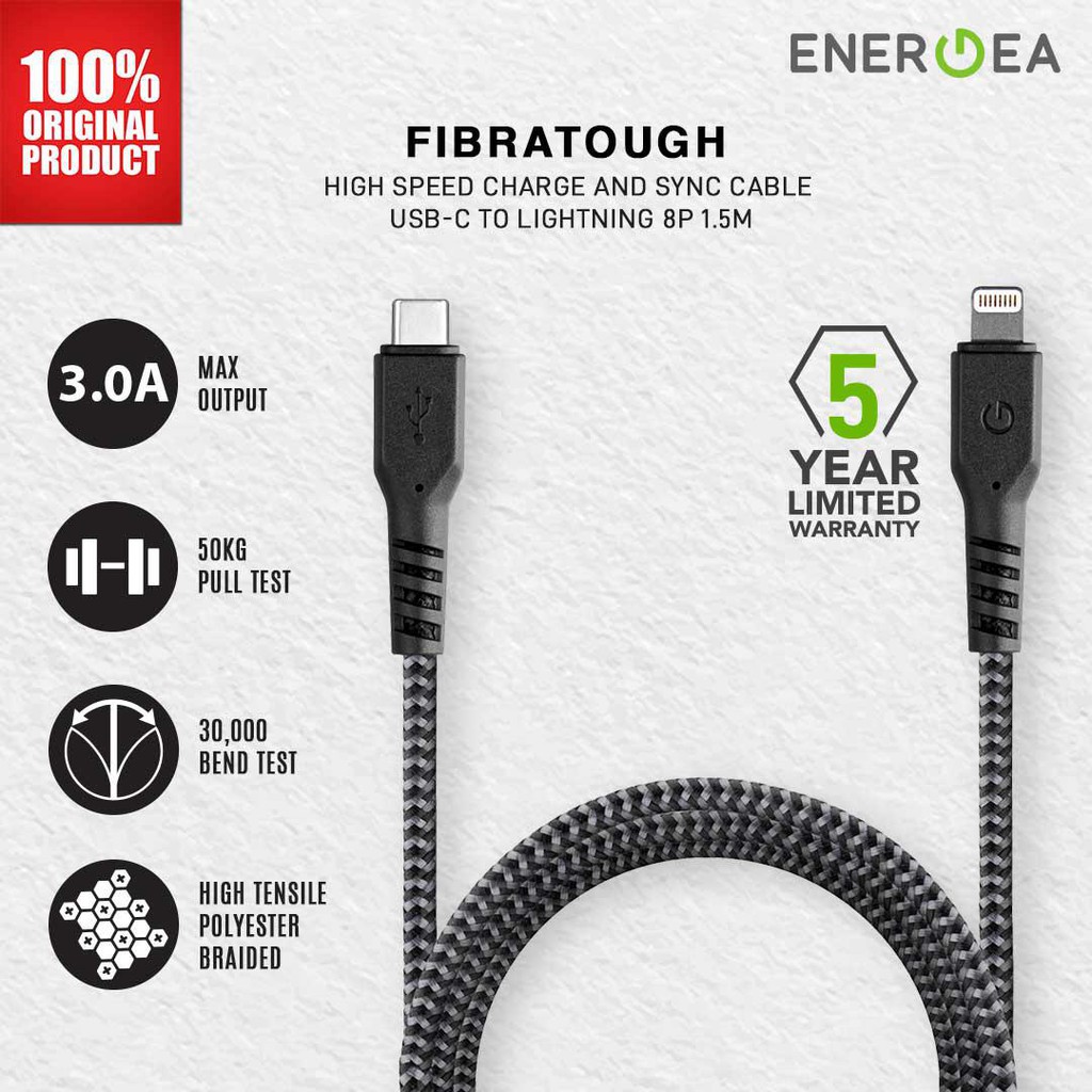 ENERGEA FIBRA TOUGH USB-C TO LIGHNING CABLE 1,5M