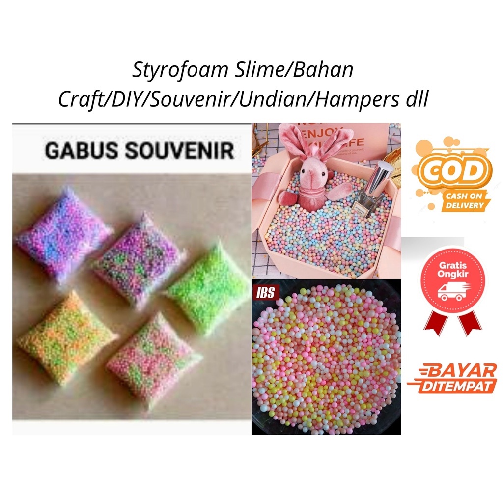 GRATIS ONGKIR ✅ Butiran Gabus Sterofoam Sterofoam warna warni / Gabus salju souvenir, slime , squisy
