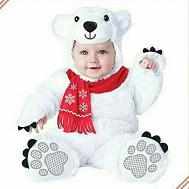 Baju pesta kostum polar bear beruang putih lucu impor unik murah anak bayi balita laki-laki cewek
