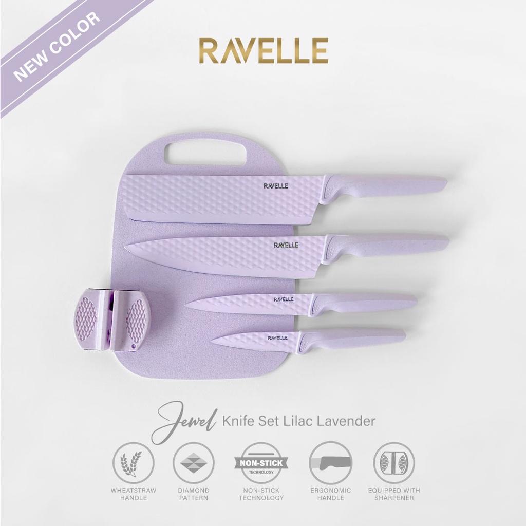 Pisau Set Ravelle - Jewel Knife Set 6in1 Ravelle - Pearl White