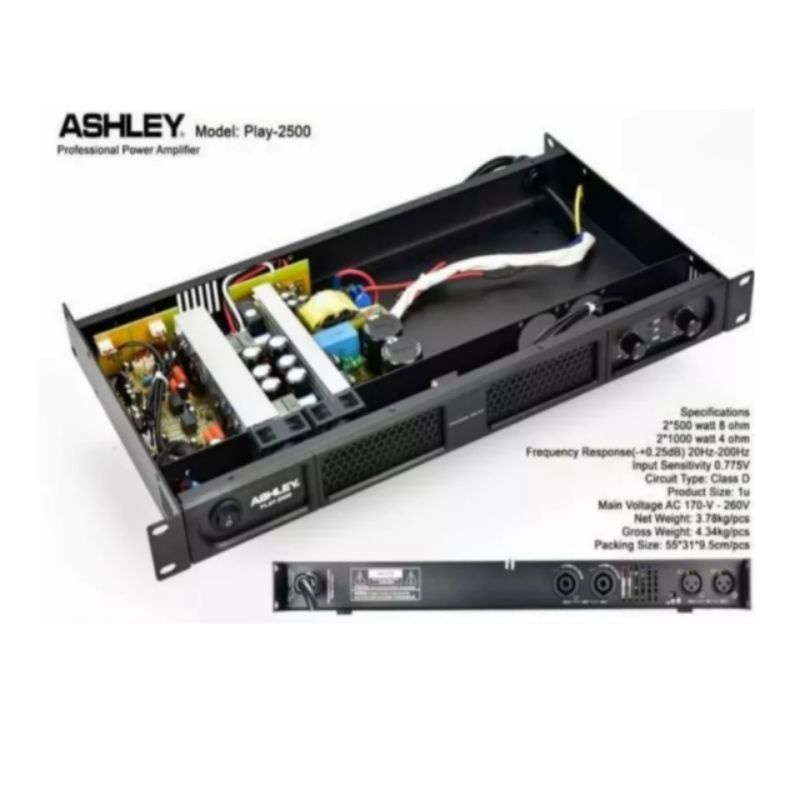 Power Ampli Ashley Play 2500,  power profesional 2x500 watt , garansi