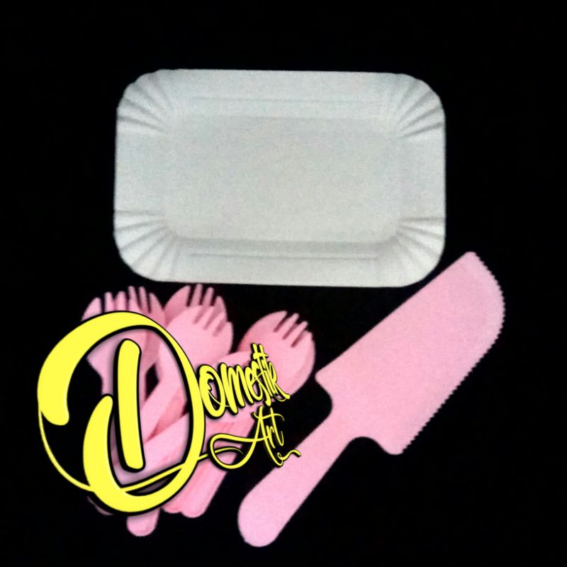 cake table ware pink / set alat makan kue / set piring garpu pisau kue