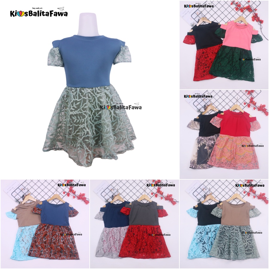 Dress Icha Brukat uk Bayi - 8 Tahun / Dres Brokat Anak Perempuan Pesta Baju Import Gaun Brukat Baby Cewek babycinnamon