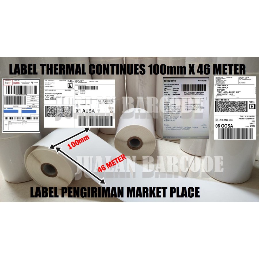 

LABEL THERMAL STICKER BARCODE 100x46M Continous THERMAL - POS THERMAL 46METER 100mm x 46 Meter