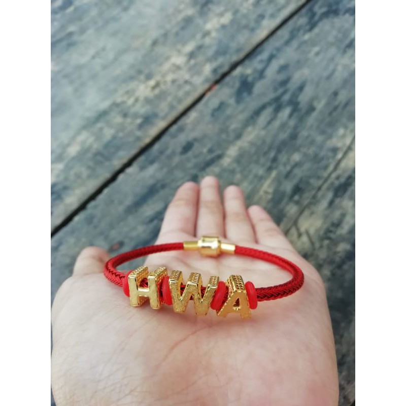 GELANG EMAS KADAR 375 HURUF ALFABET 3PCS